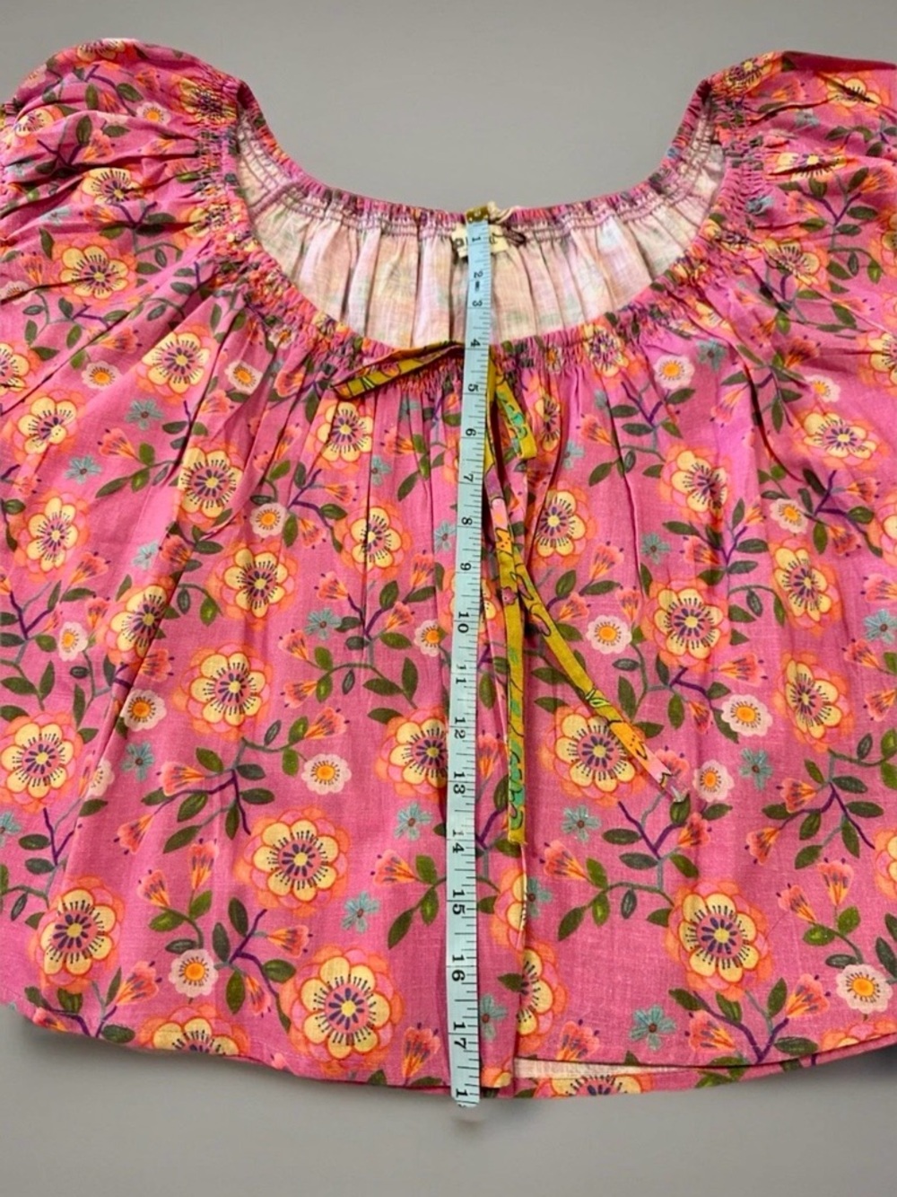 NATURAL LIFE Camille Cotton Swing Top Puff Sleeves Pink Vines XL NWT - Picture 2 of 4